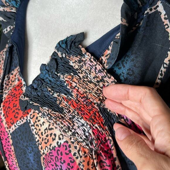 Mulla Long Sleeve Multicolor Animal Print Mini tiered Dress Medium Pink & Blue - Picture 14 of 15